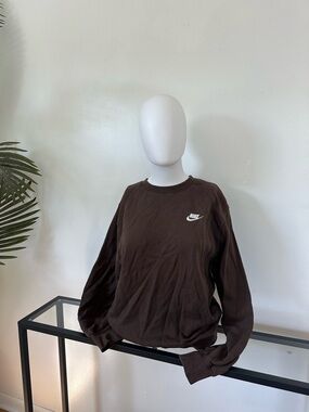 Nike Brown Crewneck Sweatshirt with White Swoosh